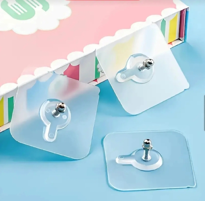 Pack of 1 2 4 5 10 20 PCs Self Adhesive Screw Hook Stickers Heavy Duty Drill and nail free Sticky Suction Cup Wall Hanging Hooks Transparent Punch free no starch Strong Ceiling Hanger Hook Stickers Self Adhesive Hook self adhesive hook