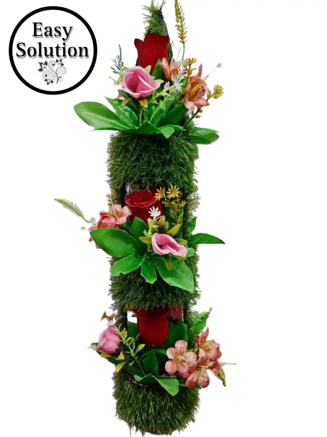 Wall Hanging Golden Textured Pots with Flowers - Grass triplet hangings with cherries 3 in 1 Decorative flowered pots - Size 2 feet - modern minimalist decor' ornament classic antique Roses flowered hanging decoration