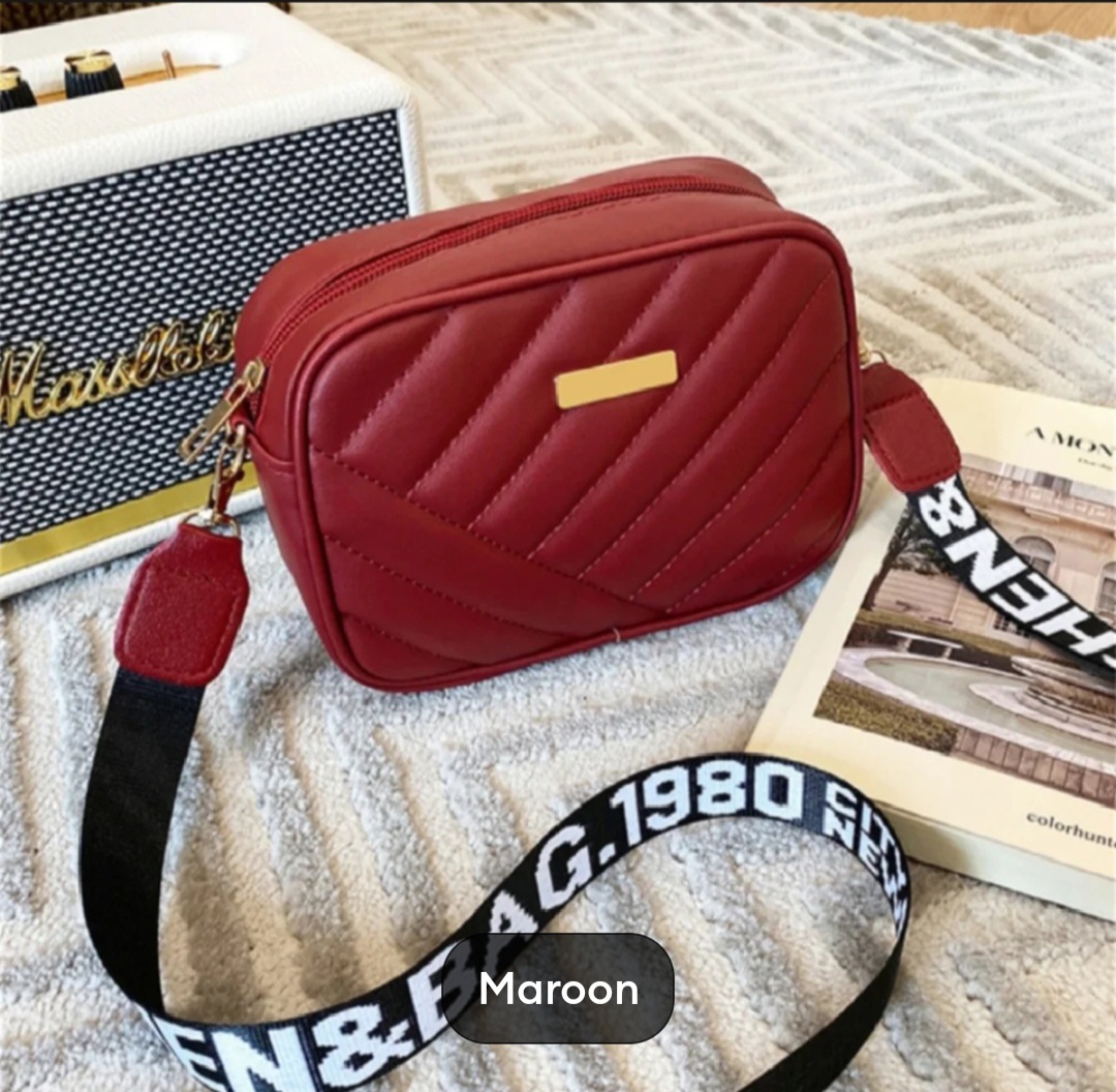 Quilted Crossbody Bag for Women with Logo Strap - Elegant Solid Pattern Shoulder Sling Purse