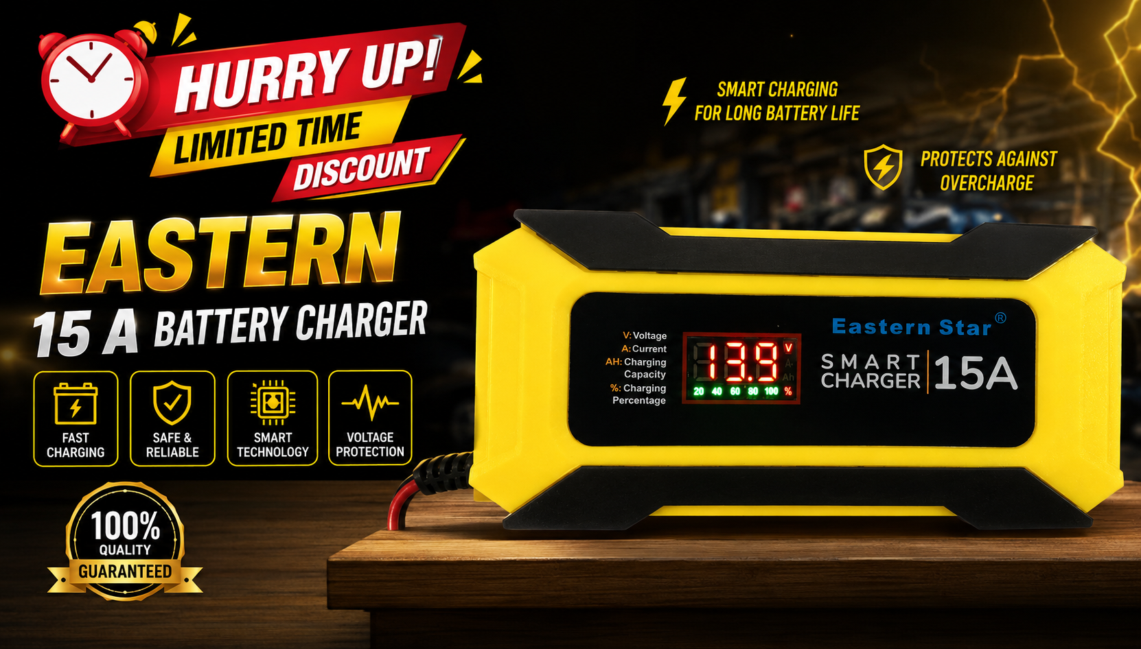 Eastern Star 12V 15A Battery Charger Automatic Auto Cut Off Smart Charger