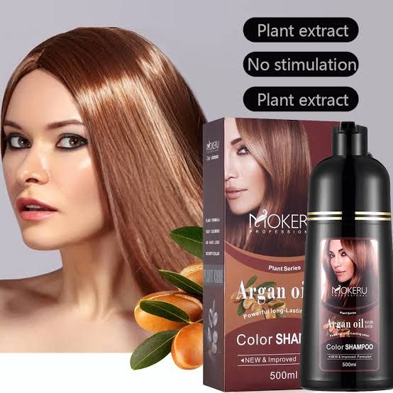 Mokeru Fast Pure Brown Hair Color Dye Shampoo Organic Argan Oil Hair