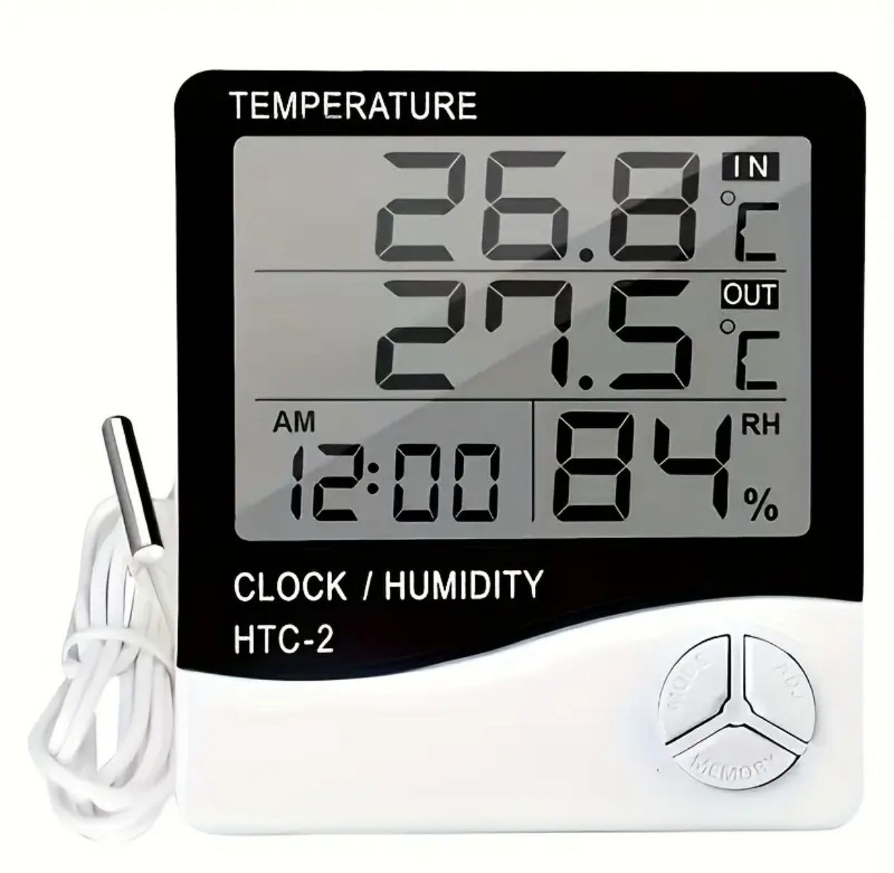 HTC-2 Digital LCD Temperature Humidity Meter Indoor / Outdoor Room Thermometer Clock Hygrometer with sensor Greenhouse Room Indoor Thermometer Monitor Clock Beep , Egg Incubator , Fish Tank Temperature Controlling