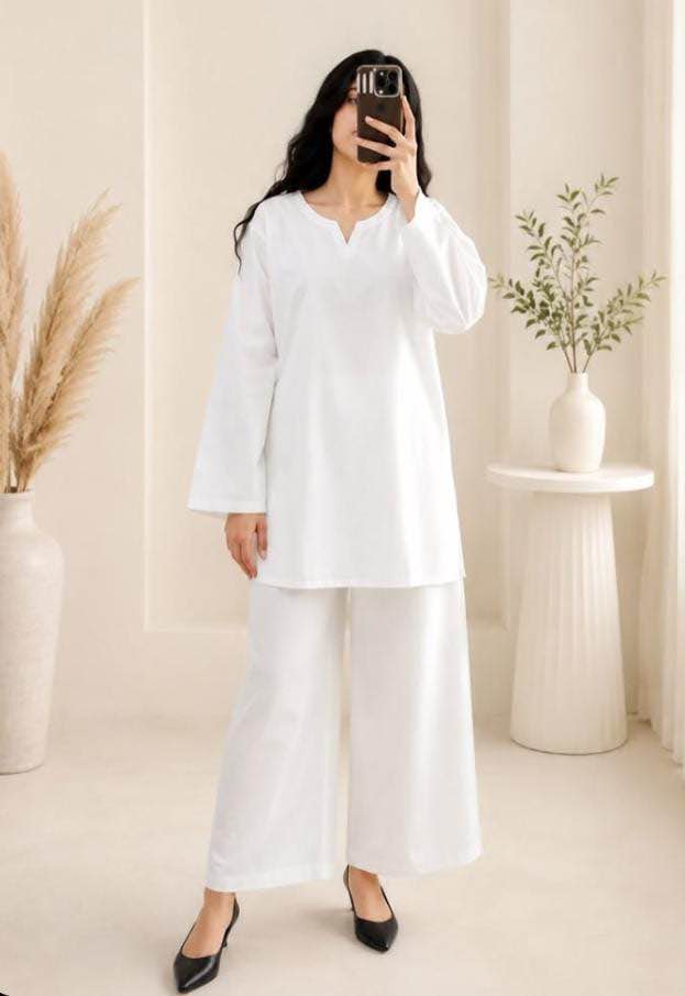 14 august White plain dress For womens New arrival - High quality fabric