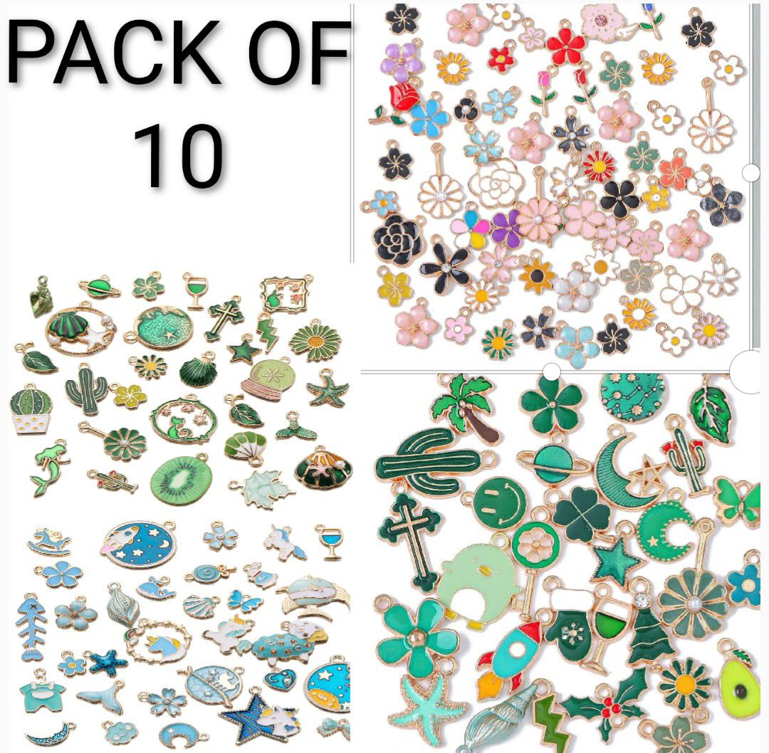10Pcs Random Mix Alloy Drop Oil Charms Multicolor Animals Flower Pendant Beads For DIY Bracelets Earrings Making Women Jewelry Findings