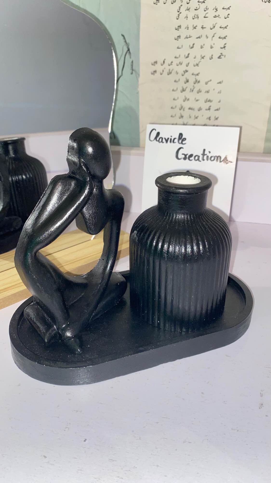 3pc set of Asthetic home decor Thinker statue, Trinket tray and mini bud vase | Storage and gift set