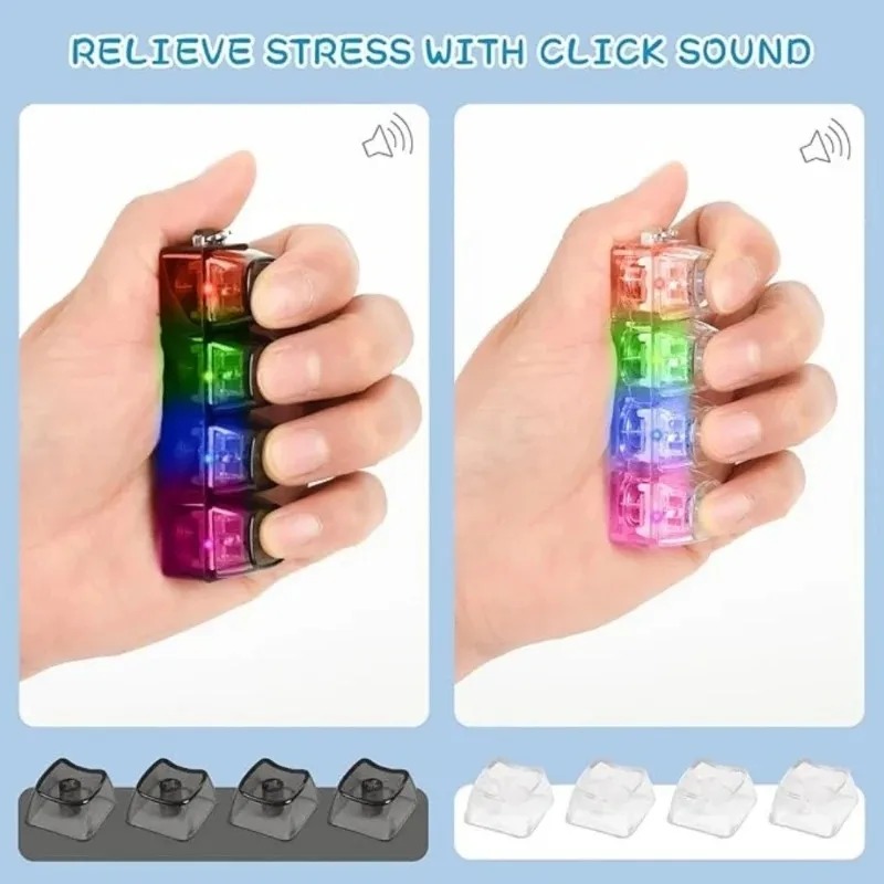 /LED Keyboard Keychain Fidget Toy Crystal Clicker Sensory Toy for Stress Relief Keyboard Keychain Fidget Gadget for Adults Kid*-