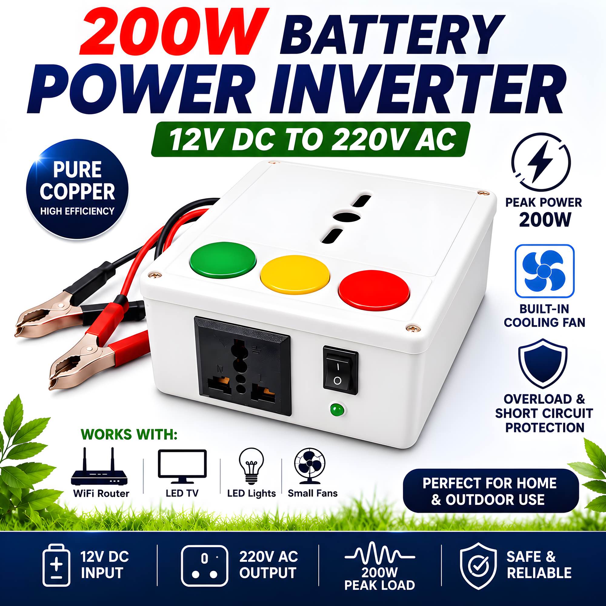 200W Power Inverter 12V DC to 220V AC