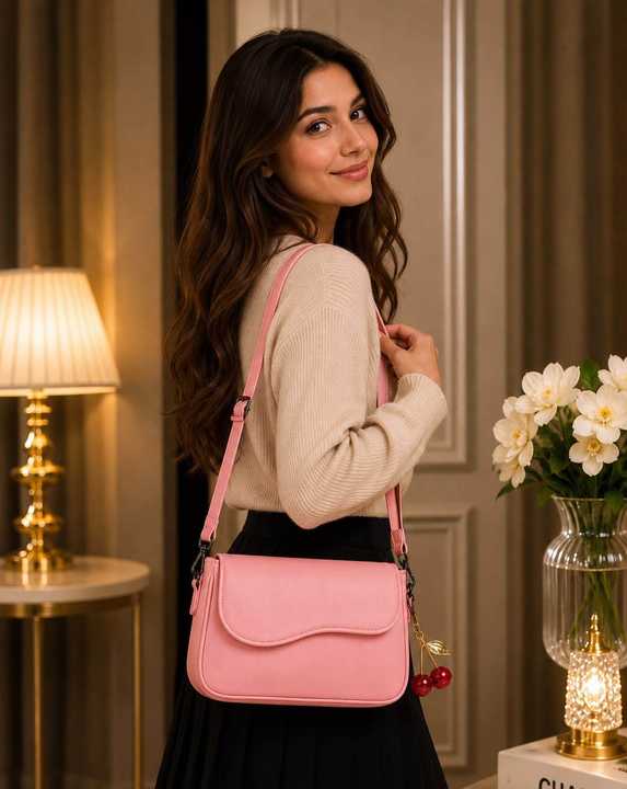 Cherry Shoulder Bag for Women | Cute Stylish Handbag | Side Chain Belt | Spacious Crossbody Bag with Cherry Keychain