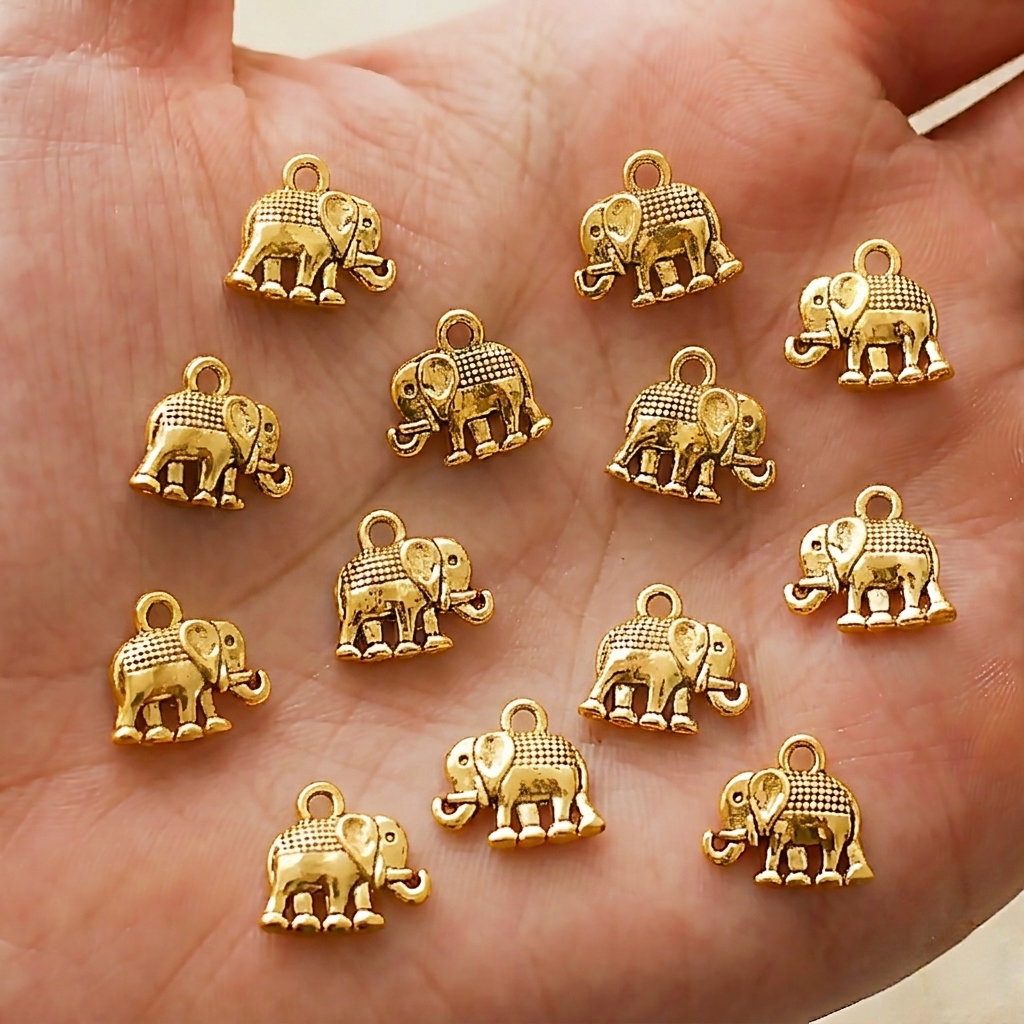 15pcs Golden Elephant Charms – Alloy Elephant Pendants for DIY Jewelry Making, Necklaces, Bracelets & Earrings