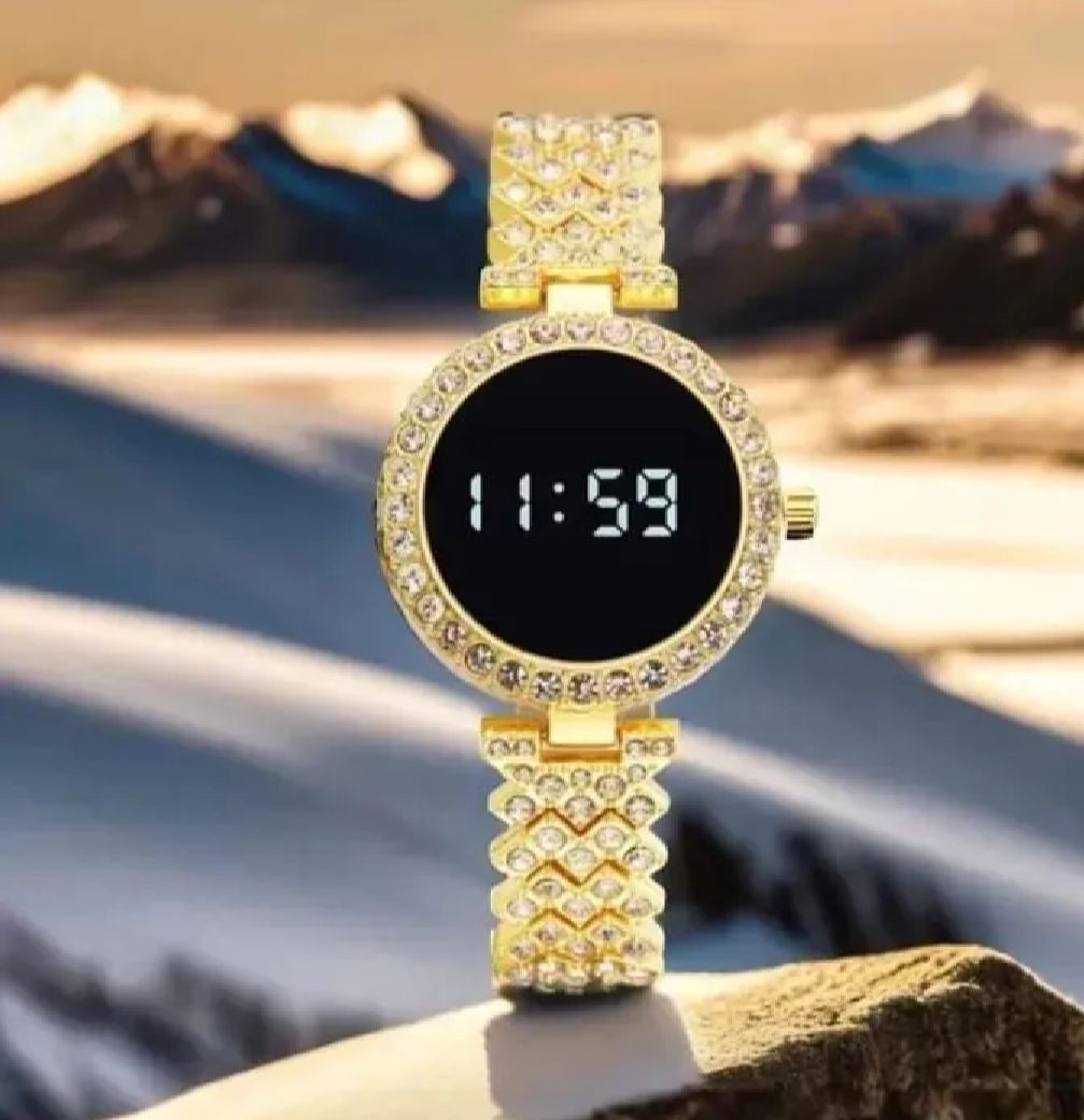 Stylish Women’s Luxury Diamond Watch – Stainless Steel Band LED Touch Electronic Watch
