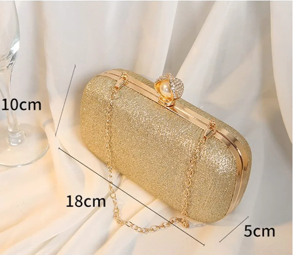 Elegant Pearl Clutch Bag for Women – Rose Gold Sparkle Box Purse for Party, Wedding, Evening Wear