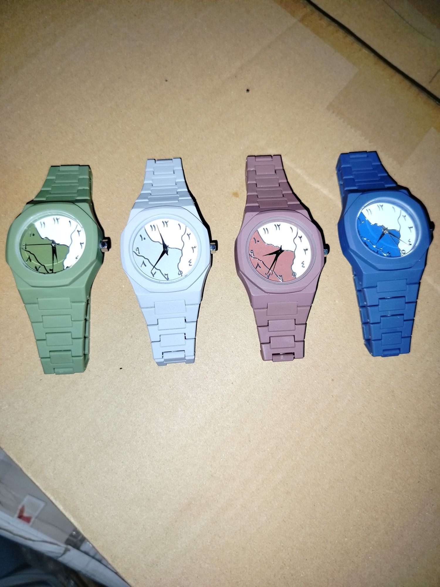 Premium Arabic Numerals Wrist Watch – Silicon Strap, Islamic Dial (Blue & Army Green)