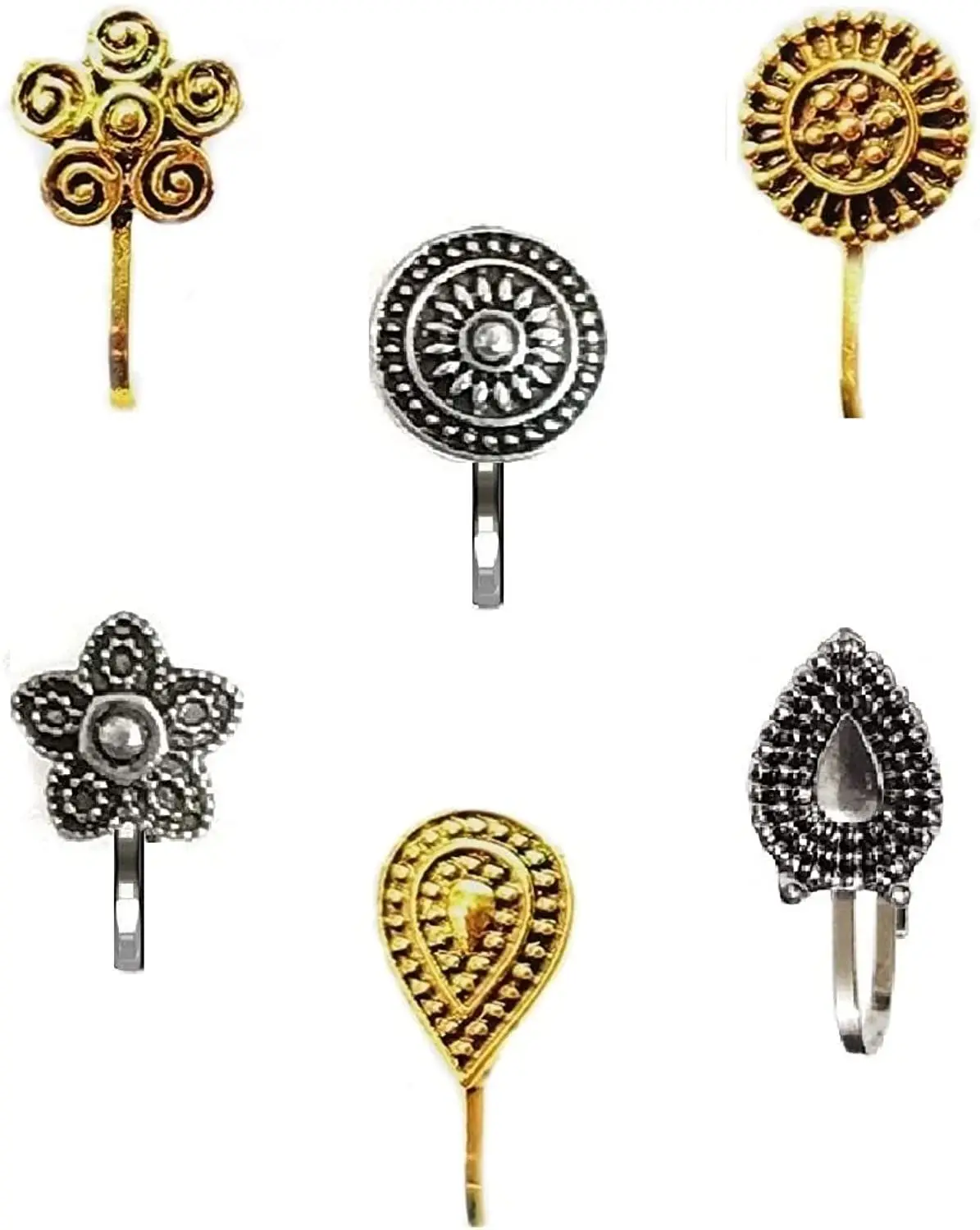 Buy THANUS CRAFT Women Oxidised Metal Clip on Nose Ring (Pack of 6) Online  at Best Prices in India - JioMart.