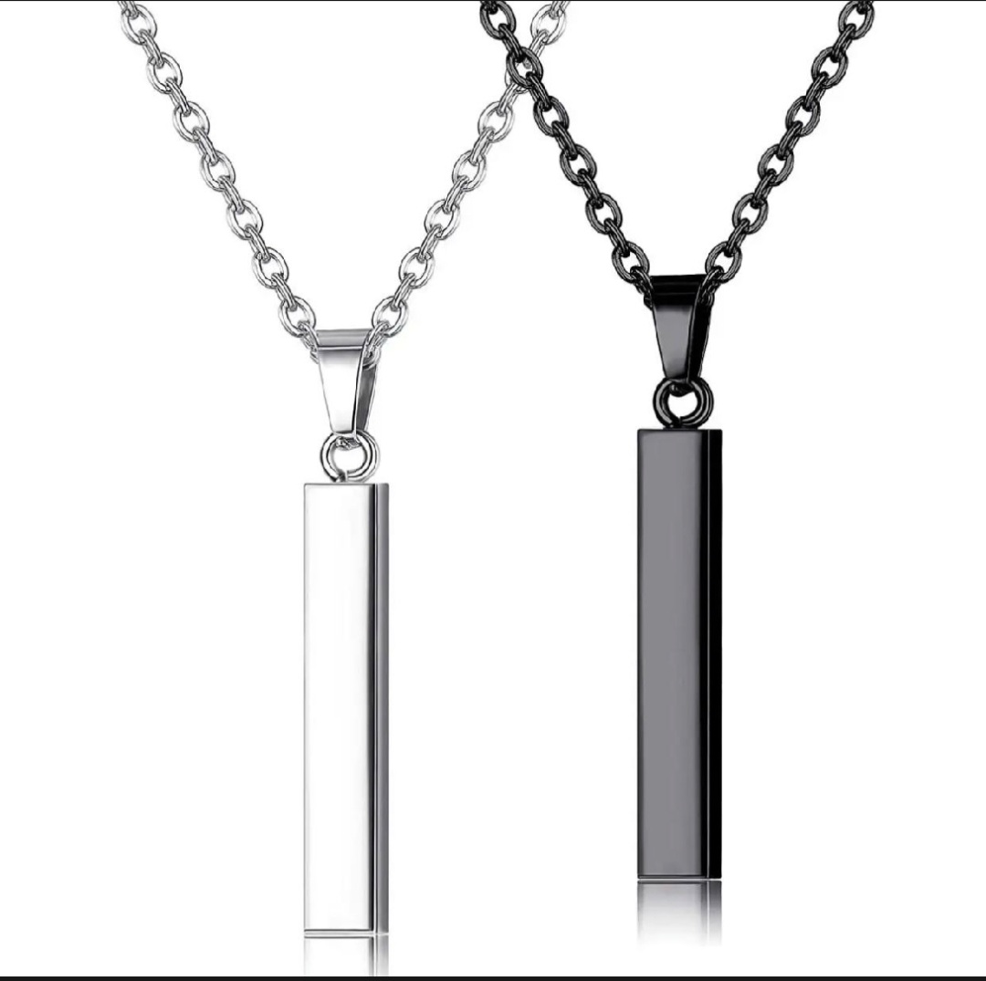 Unique Black and White Vertical Rectangle Pendant Necklace for Men, Stainless Steel Fashion Jewelry