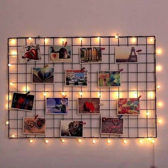 Wire Hanging Wall Grid - Black - Home Decor - Office Storage and Organizer - Polaroid Photogrid - Metal Plant Hanging - Minimalistic Aesthetic - Desk Decorations - Hanging - Bonus Clips