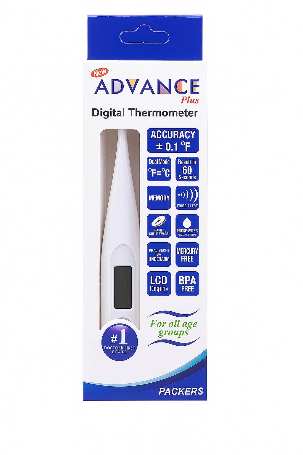 Advancedd Digital Thermometer for Adults Digital Oral Thermometer for Fever  Medical Thermometer, Highly Accurate and Fast, Easy to Use, Fast Reading. Detect Fever Quickly - Oral Armpit and Rectal Thermometer for Babies Children and Adults
