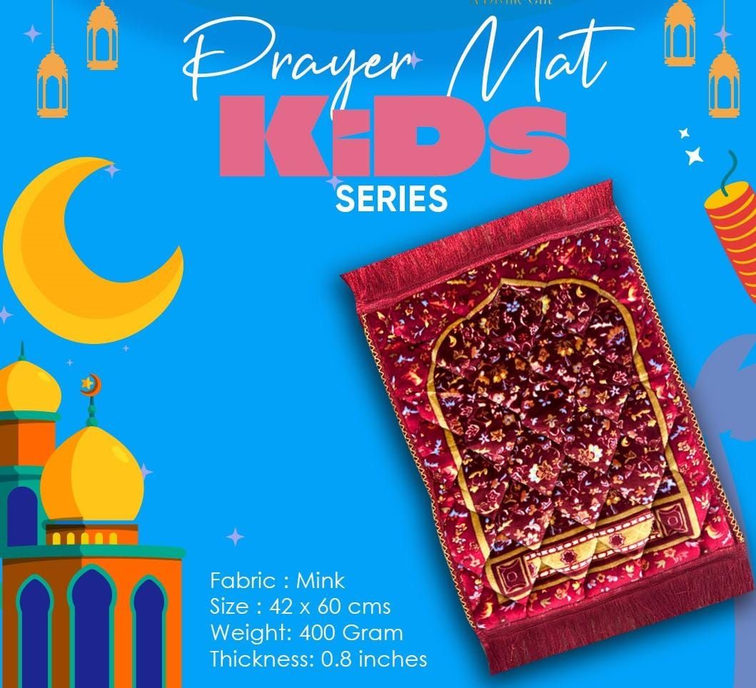 Soft Velvet Kids Prayer Mat 40x60 cm Polyester Embossed Janamaz Rug