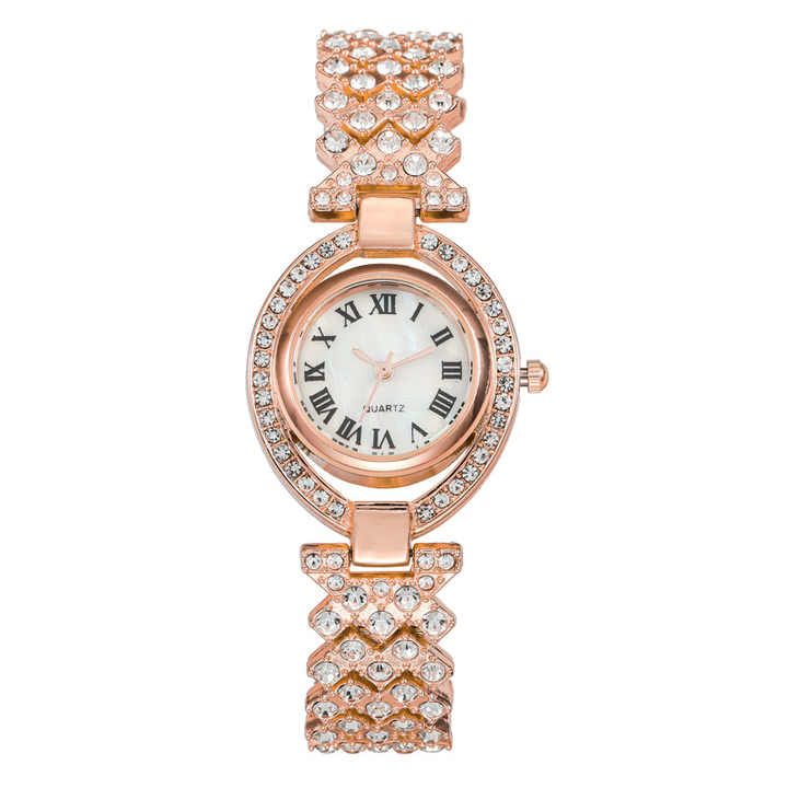 HOT DEALS NO 1 Luxury 2024 Brands Gold Women Quartz Watches Full Diamond Encrusted Seashell Surface Design Fashion Stainless Steel Strap Watch