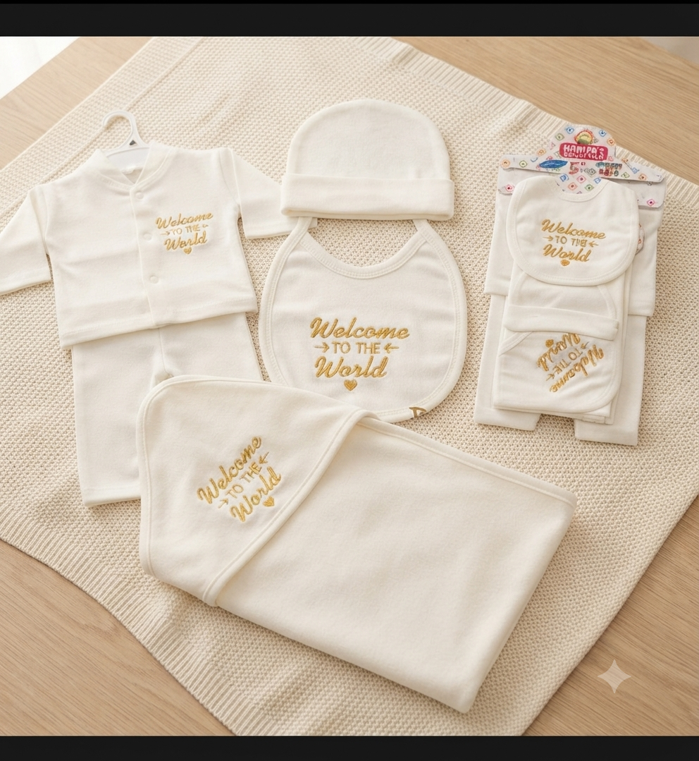 5 Pcs Newborn Baby Clothes set / Baby dress newborn suit 0-2 month ( wrap,cap,bib,shirt,pejama)