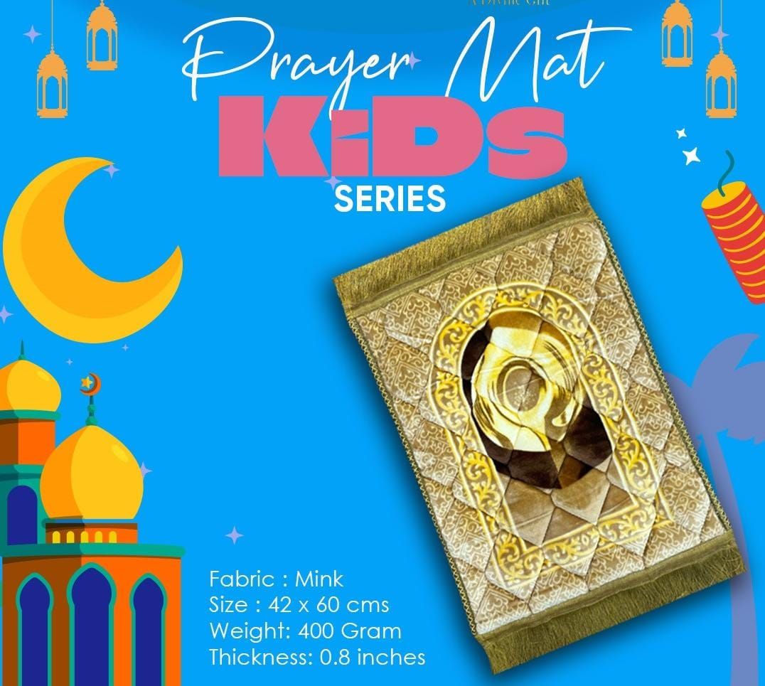 Soft Velvet Kids Prayer Mat 40x60 cm Polyester Embossed Janamaz Rug