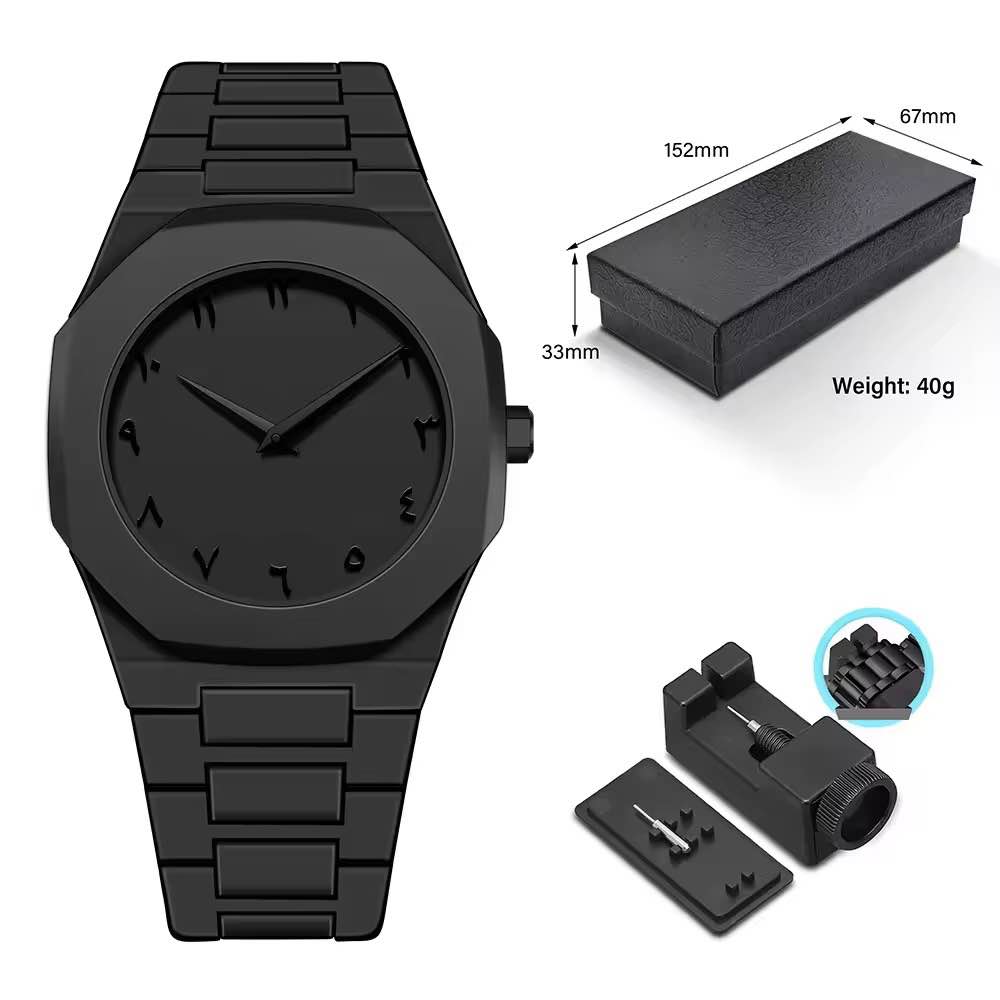 Aura watch 2025 New Arabic Aura Watch Black Modern Creative Design Waterproof Stainless Steel Chain Quartz Movement