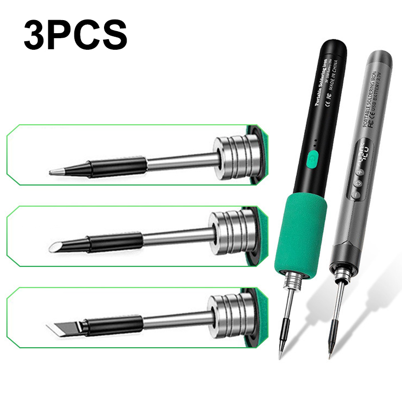 3Pcs USB Soldering Iron Tip with 5V Battery Soldering Rework Accessories Electronic Repair Tool for DIY Craft And Home Use