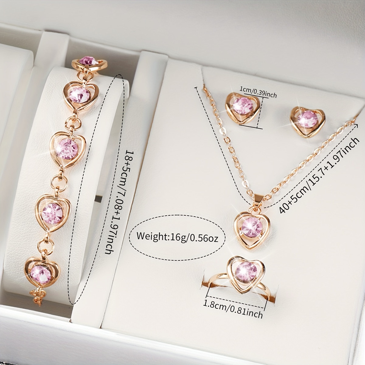 6PCS/Set Fashion Women's Quartz Watch Leather Band Analog Wrist Watches Heart Rhinestone Jewelry Set(Without Box)