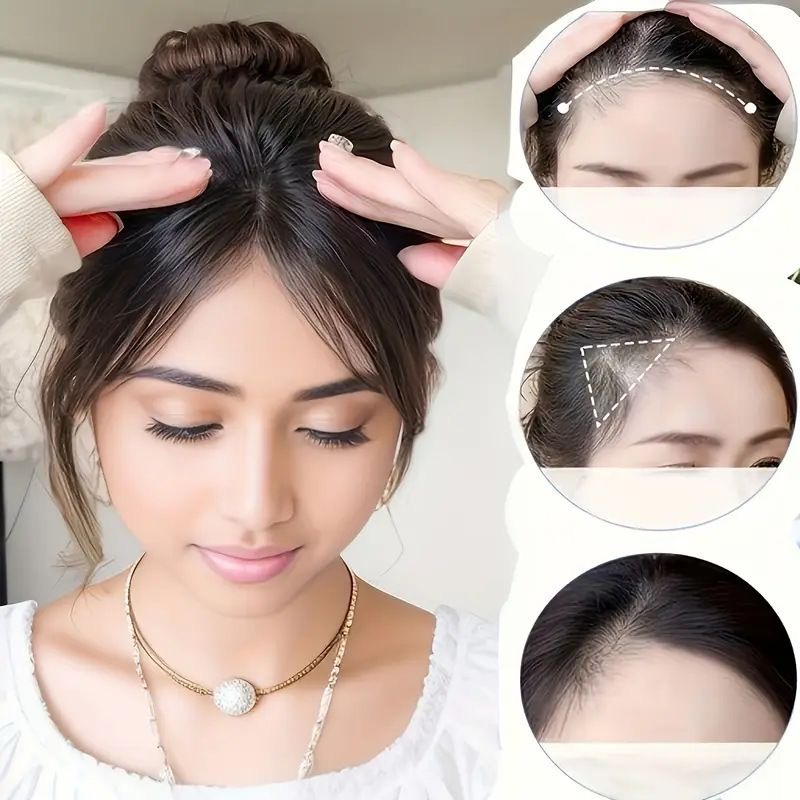 1 Pack of Bang Hairpiece for Women, Natural Top of the Head, Frontal Area, Synthetic Hair, Angular Air-Curled Bangs.