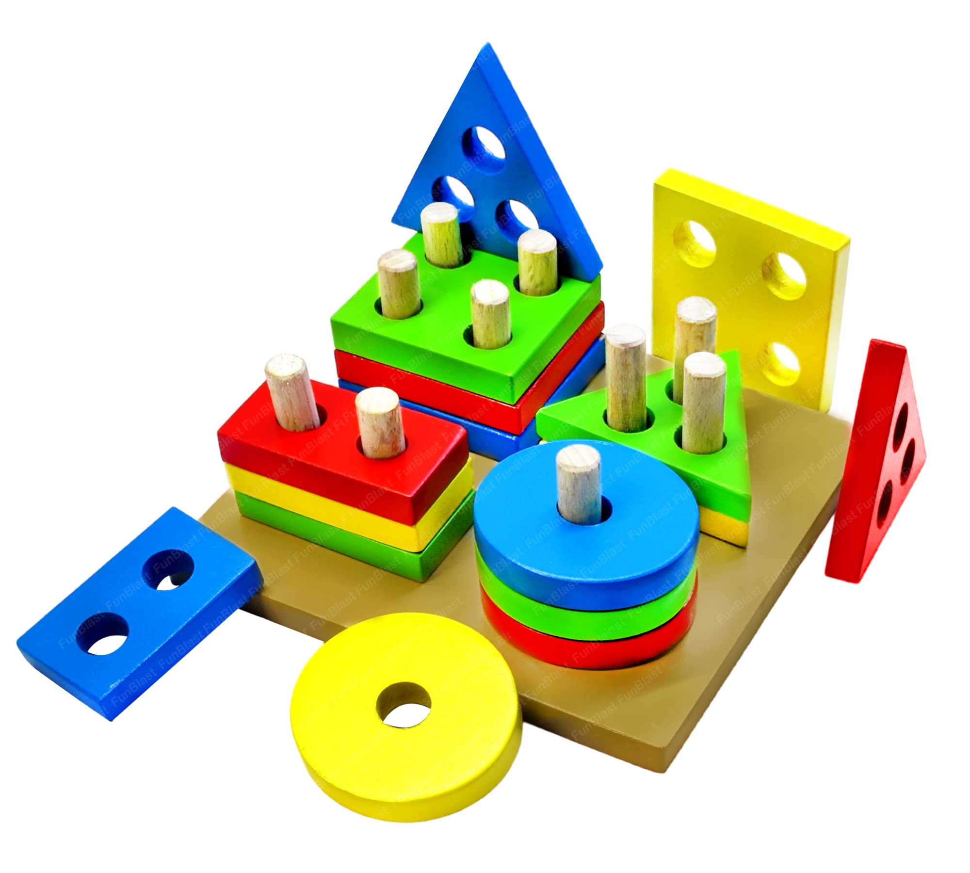 Intellectual Geometric Shape Matching Four Column Blocks Educational & Learning Toys, Wooden Geometric Shape Sorter Puzzle
