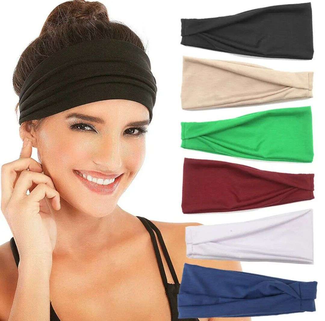 Wide Cotton Black Headband Soft Stretch Headbands Sweatband Elastic