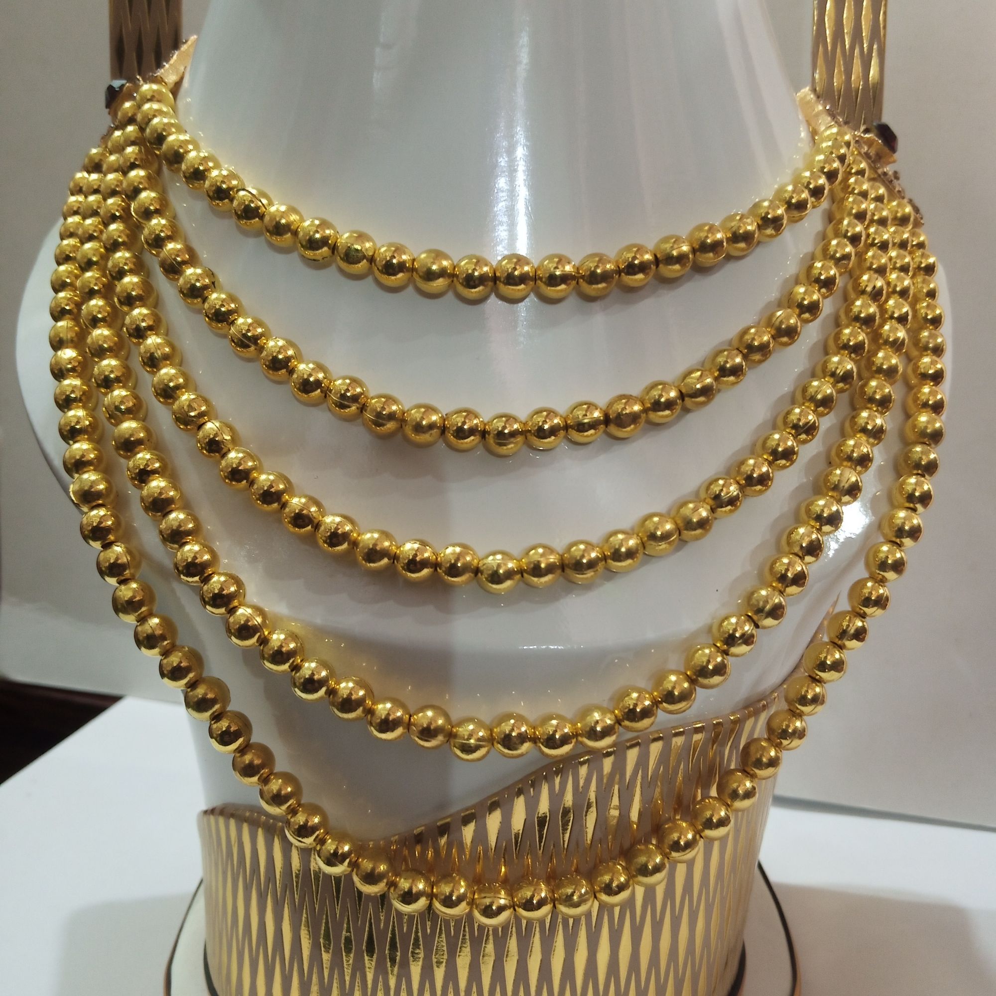 Elegant Gold-Plated Beaded Mala Necklace, Multi-Layer Traditional Jewelry for Girls & Women - HS Star Collection