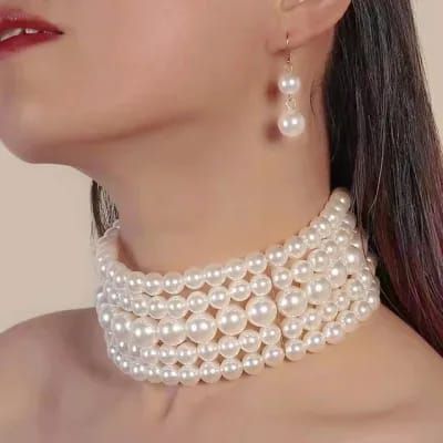 Women White Pearl Multi-Layer Choker Necklace AND TOPS  Elegant Fashion Statement Jewelry