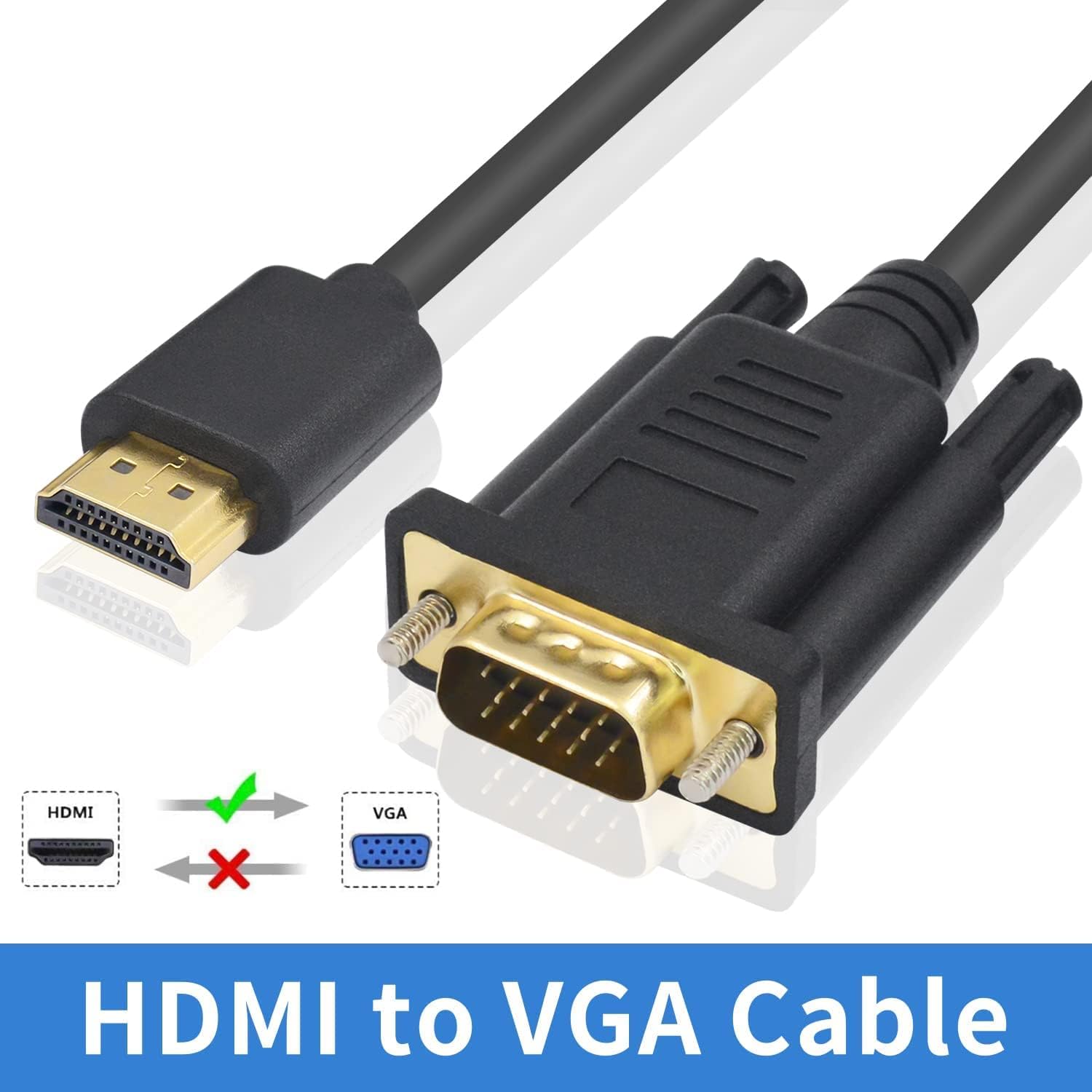 HDMI to VGA Converter Cable, HDMI Male to VGA Male Adapter Cable Gold Plated Connector - 1.8 Meters