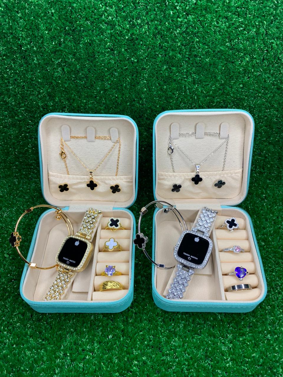 Pack of 6 Watch Set for Women Stainless Steel Analog Quartz Watch with Accessories Fashion and Luxury Style Multiple Colors (with box)