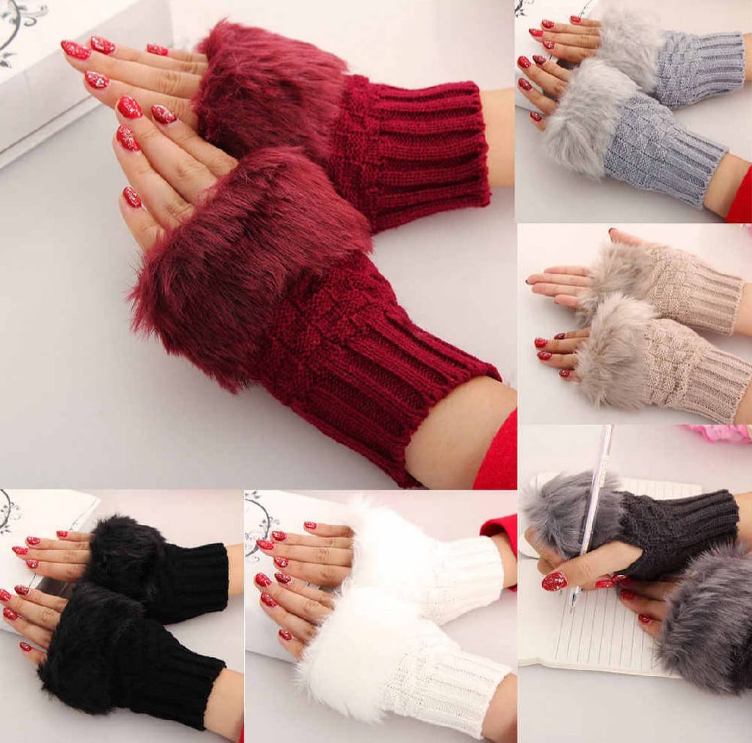 Wool Gloves Fancy Winter Women Grils wool glovs Gloves Knitting Woo wool glovs Keep Warm Short Mitten Fingerless Lady Girl Half Finger Gloves Rabbit Lady hand Gloves Random Colour