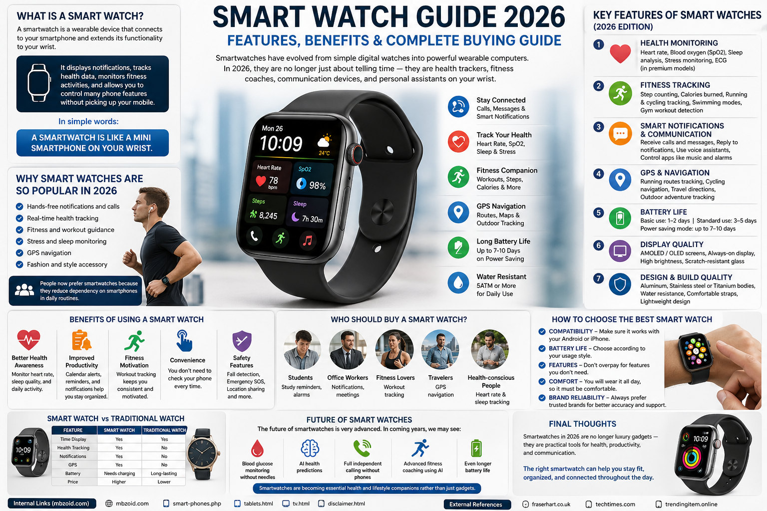 Smart watch guide 2026 features benefits buying guide health tracking fitness GPS notifications battery life