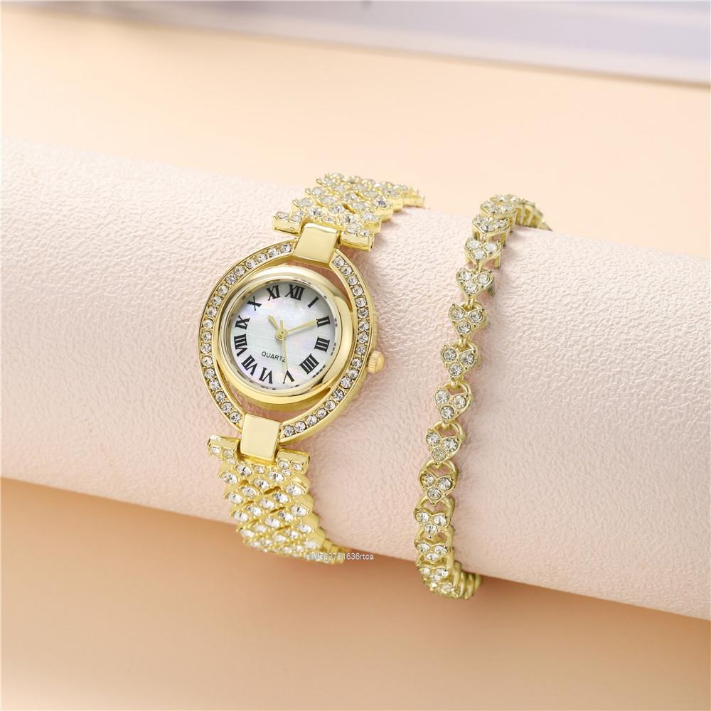 HOT DEALS NO 1 Luxury 2024 Brands Gold Women Quartz Watches Full Diamond Encrusted Seashell Surface Design Fashion Stainless Steel Strap Watch