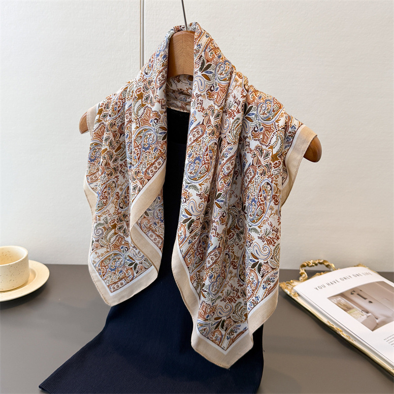 65*65cm Square Scarfs Paisley Print Cotton Feel Headscarf Spring Autumn Warm Scarves Women Decoration Soft Foulard Bandana Wraps bandana for girls