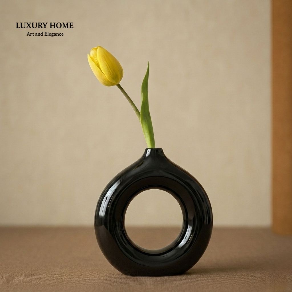 Donut Ceramic Vase for Table Decor | Modern Ring Flower Vase | Stylish Home Decoration Pot
