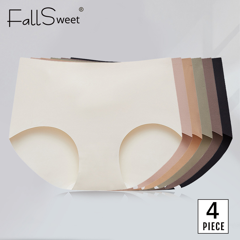 Falllsweet 4Pcs/Set Seamless Silk Briefs For Women Mulberry Silk Panties Comfortable Underpants Soft Lightweight Underwear M-2XL