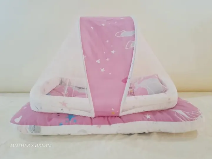 Baby Bed with Mosquito net and 1 pillow,Comfortable New born Baby Bistar multicolors