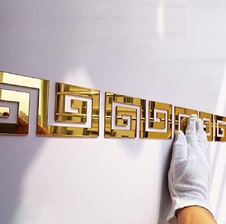 Acrylic wall border | 3D acrylic wall decor | 3x3 inches wall border | Acrylic gold mirror design