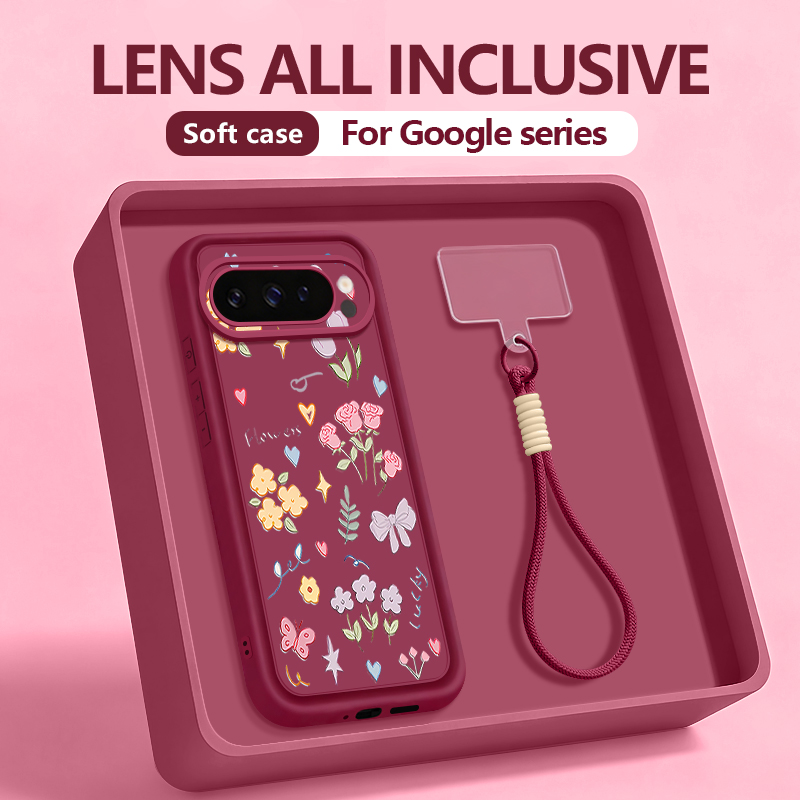 Little Flower Pattern Lanyard Phone Case For Google Pixel 10 9 8 7 Pro 9A 8A 7A Pixel 9 10 Pro XL TPU Silicone Wrist Strap Cover