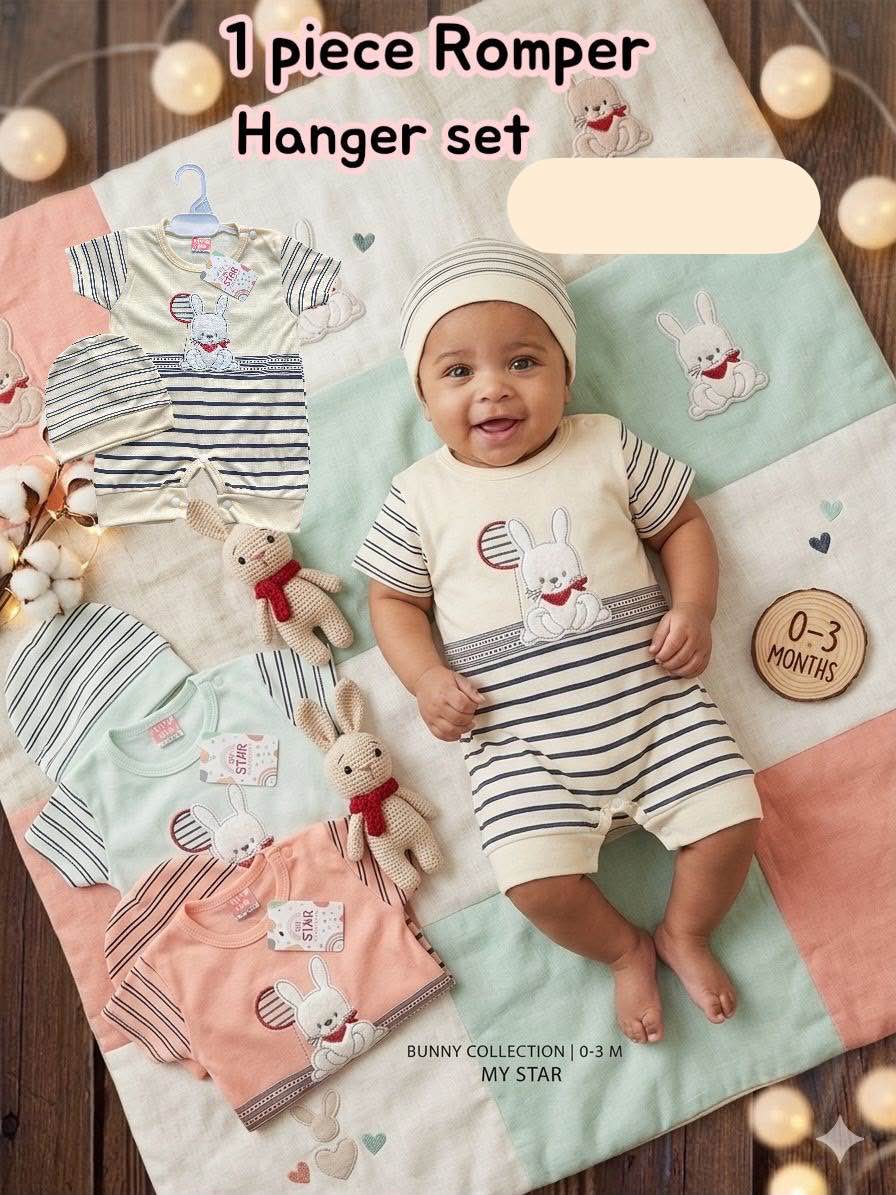 Infant Newborn Baby Baba Romper  Set 2-Piece Romper Cap Size 0-6 Months Stuff Summer Wear Fabric Premium Quality