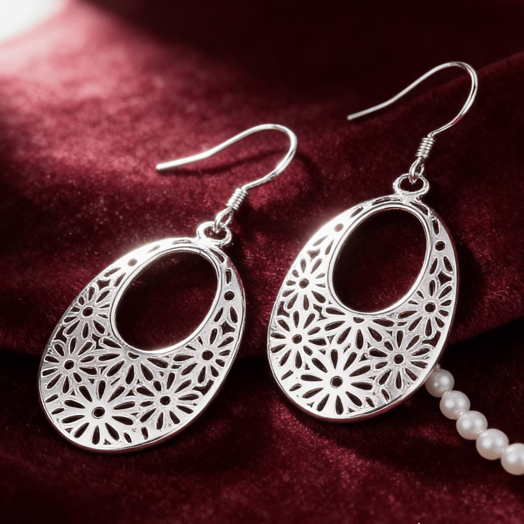 925 Sterling Silver fine Carved oval retro Earrings for Women Luxury Fashion Party Wedding  Jewelry Christmas 