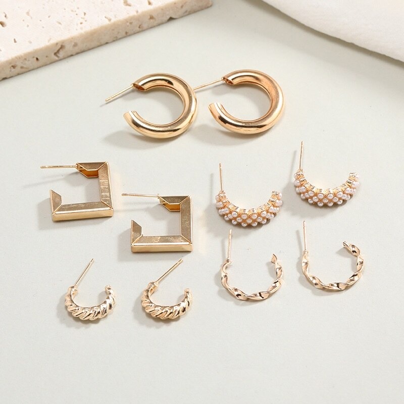 10 PCS Trendy Earrings Set for Women & Girls – Tassel, Vintage Pearl, Twist, Butterfly, Hollow, Plated Dangle & Hoop Styles