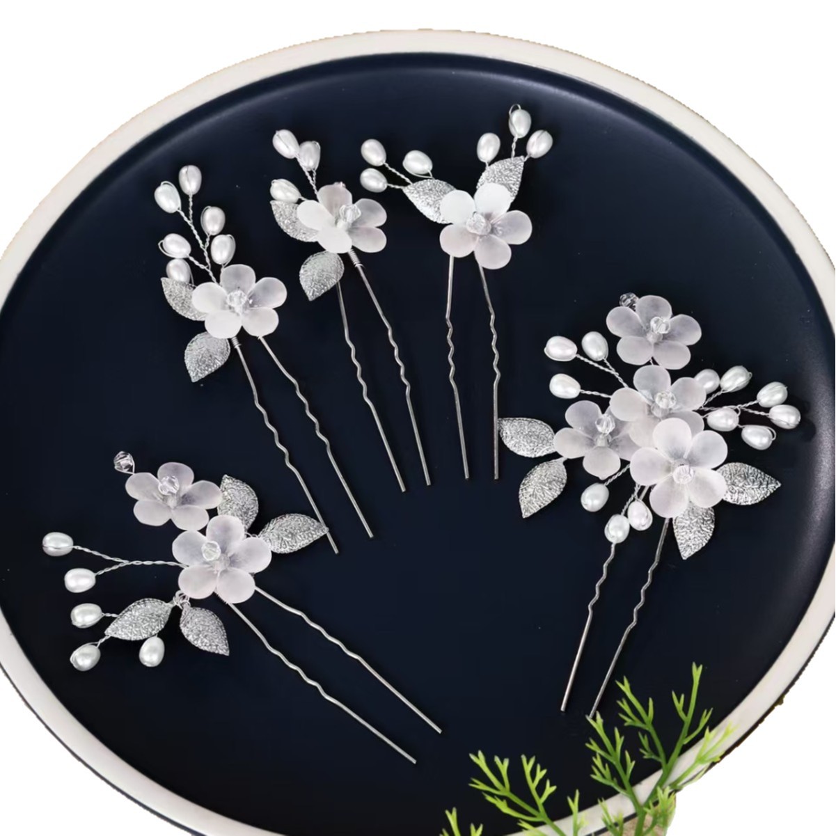 Acrylic Flower and Leaf U-Shaped Hairpin Hair Accessory Bridal Wedding Hair Accessory