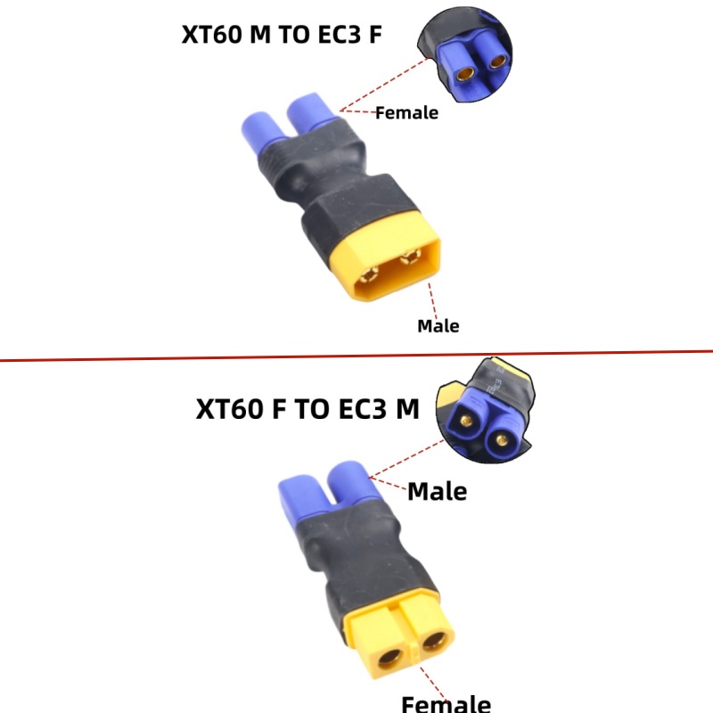 1/5 PCS Adapter EC3 to XT60 T Female / Male Connectors Plug RC Lipo Battery Control Parts DIY