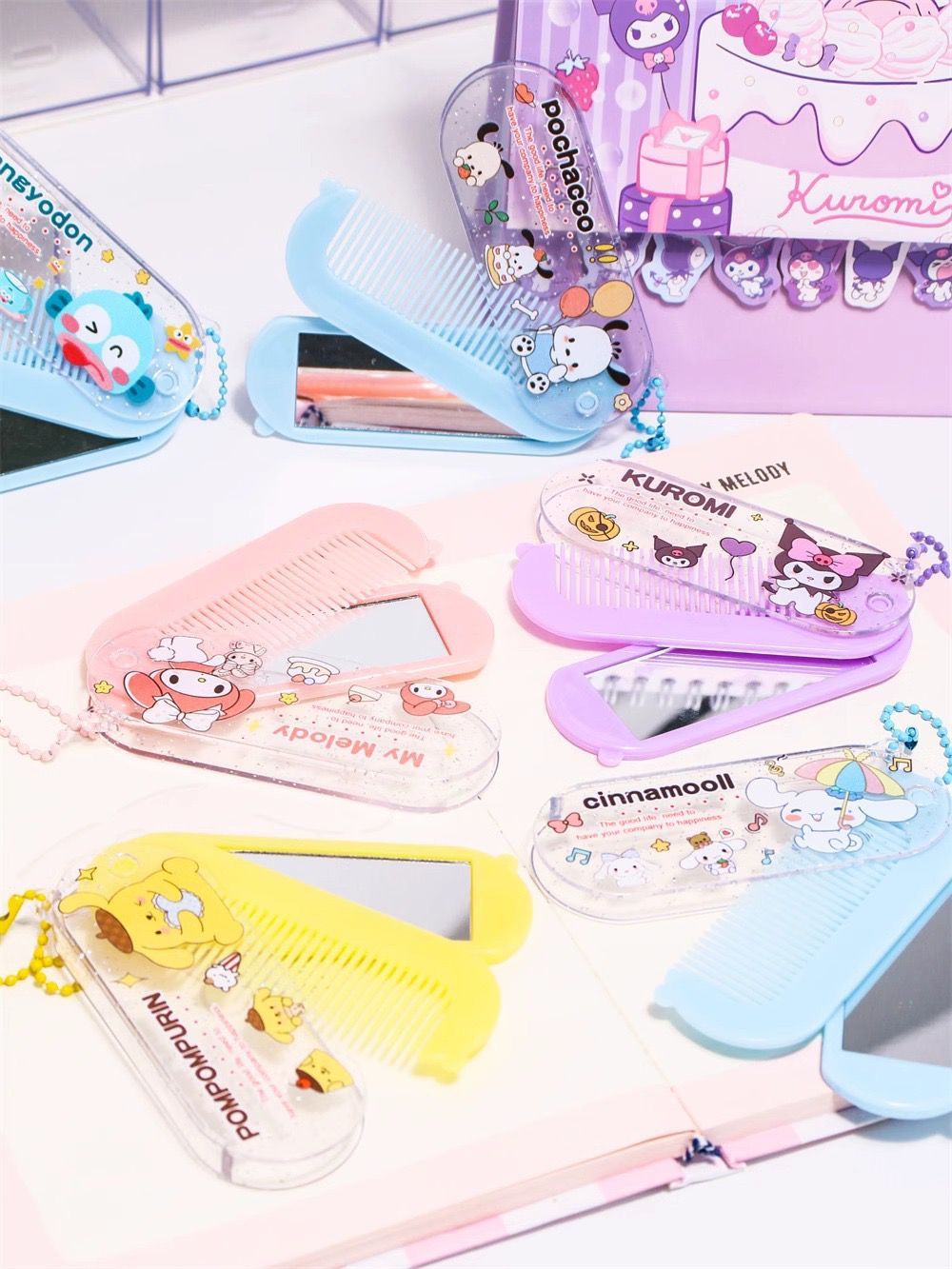 Random Characters Folding Mirror & Comb Set