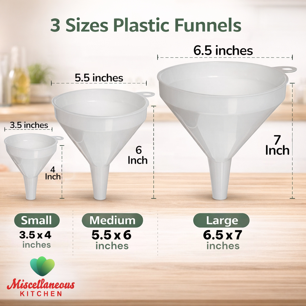 3-Different Sizes Plastic Funnel Liquid Water Oil Fluid filler For Bottles Discrete items Fuel Engine Oil Refilling Plastic Funnel All Sizes Available  Small Size Funnel  Medium Size Funnel  Large Size Funnel